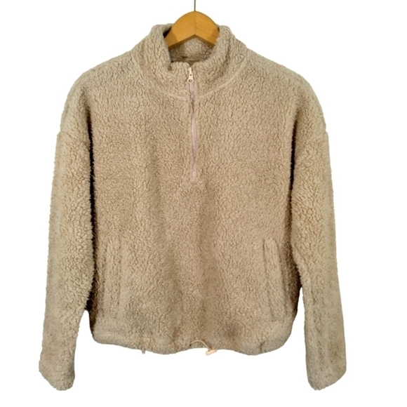 Hippie Rose 1/4 Zip Fleece Pullover Top Small Pockets Drawstring Faux Fur - Picture 1 of 6